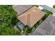 Aerial view of the house showcasing its roof, screen patio, and surrounding landscaping at 10181 Holly Berry Dr, Weeki Wachee, FL 34613