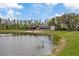 A community center is set on a lake with sandy beach and picnic area and is surrounded by lush landscaping at 11398 Juglans Dr, Odessa, FL 33556