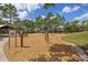 Natural playground set amongst the trees with woodchips and play structure including climbing and balancing at 11398 Juglans Dr, Odessa, FL 33556