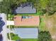 Bird's eye view of a residential area, showcasing roof styles and landscaping at 11752 Wheatfield Loop, Hudson, FL 34667