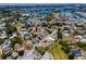 Aerial view of a charming neighborhood near the water, with tree-lined streets and a mix of cozy homes, perfect for peaceful living at 124 Athens St, Tarpon Springs, FL 34689