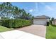 Paved driveway leading to a garage and a screened-in pool area with privacy hedges at 12420 Rangeland Blvd, Odessa, FL 33556