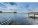 Picturesque view of the community lake and pier at 14008 Lugano Ct, Hudson, FL 34669