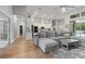 Open-concept living room with modern decor seamlessly transitions into a chef's kitchen at 16697 Courtyard Loop, Land O Lakes, FL 34638