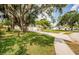 Well-manicured front yard featuring a spacious driveway, a mature tree, and lush green grass at 22154 Weeks Blvd, Land O Lakes, FL 34639
