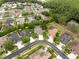 An aerial view shows the neighborhood homes with lush green spaces at 3243 Stonegate Falls Dr, Land O Lakes, FL 34638