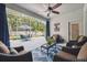 Relax in the screened-in patio with comfortable seating and a view of the lush backyard at 3243 Stonegate Falls Dr, Land O Lakes, FL 34638
