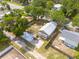 An aerial view showcasing this home's roof, yard, detached garage, and charming neighborhood at 6207 Main St, New Port Richey, FL 34653