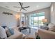 Bright living room featuring neutral decor, large windows, and comfortable seating arrangements at 8431 Ocean Tides Cv, Parrish, FL 34219