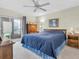 Spacious main bedroom with ceiling fan, backyard access and furnishings at 9334 Whitstone Ct, New Port Richey, FL 34655