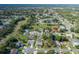 Aerial view highlighting a home with a screened-in pool within a residential neighborhood at 1049 Larkin Rd, Spring Hill, FL 34608