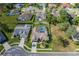 Aerial shot of a home with an enclosed pool, a well-manicured lawn, and mature landscaping at 1049 Larkin Rd, Spring Hill, FL 34608