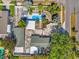 Birds eye view of backyard with swimming pool, patio, and tropical landscaping at 1115 Pennsylvania Ave, Palm Harbor, FL 34683