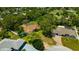 Aerial view showcasing a home with a screened-in pool and a well-maintained backyard at 11291 Countrywood Ct, Spring Hill, FL 34609
