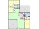 Detailed floor plan showcasing the layout of the bedrooms, bathrooms, kitchen, garage, and patio at 6172 Raleigh St, Spring Hill, FL 34606