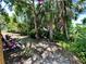 Landscaped backyard with shade trees and garden at 7861 Raintree Dr, New Port Richey, FL 34653
