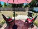 Backyard patio featuring outdoor seating under a patio umbrella at 7861 Raintree Dr, New Port Richey, FL 34653