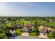 Aerial view showcasing the property's location on the golf course, lush landscaping, and quiet neighborhood at 8132 Summersong Ct, Spring Hill, FL 34606
