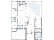 Home floor plan featuring a pool, kitchen, living room, Primary bedroom, and a two-car garage at 8132 Summersong Ct, Spring Hill, FL 34606