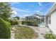 Landscaped backyard featuring a screened pool enclosure, ideal for enjoying the outdoors in privacy at 8228 Coral Creek Loop, Hudson, FL 34667