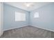 Bedroom with carpet flooring, blue paint, and natural light from two windows at 8526 Hawbuck St, Trinity, FL 34655