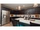 Well-lit kitchen featuring dark cabinets, stainless steel appliances, and modern fixtures at 905 Old Windsor Way, Spring Hill, FL 34609