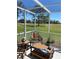 Relax in this screened patio with comfortable seating overlooking well-maintained greenery at 9622 Brassie Ct # 9, New Port Richey, FL 34655