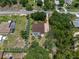 An aerial view showcases the home, pool and fenced in yard, as well as surrounding trees at 12403 Moneta Rd, Weeki Wachee, FL 34614