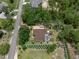 Aerial view of home with screened in pool and lanai as well as mature trees and yard at 12403 Moneta Rd, Weeki Wachee, FL 34614