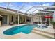 Enclosed pool with a spa, outdoor dining, and lounge area, perfect for relaxation and entertaining at 12403 Moneta Rd, Weeki Wachee, FL 34614