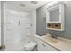 Bathroom with walk-in shower and single sink vanity at 12920 Wedgewood Way # B, Hudson, FL 34667
