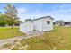 Exterior view of an outdoor shed with a concrete walkway providing extra storage space at 12936 Parkwood St, Hudson, FL 34669