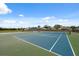 Well-maintained tennis courts provide a recreational amenity for residents, bordered by a secure fence and neighborhood homes at 19418 Morden Blush Dr, Lutz, FL 33558