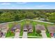 Aerial view of well-maintained homes with manicured lawns and mature trees, showcasing a desirable neighborhood setting at 1987 Trillium Blvd, Brooksville, FL 34604
