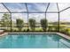 Inviting pool with a screened enclosure, offering a serene view of the water and surrounding landscape at 3051 Francoa Dr, Odessa, FL 33556