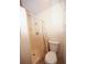 Cozy bathroom area showing a shower, curtain, toilet and bright white walls at 3851 Redwood Dr, Holiday, FL 34691