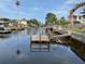 Picturesque waterfront view featuring a dock and calm waters, creating a peaceful and inviting atmosphere for residents at 7104 Fair Ln, Hudson, FL 34667