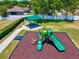 Community playground with a green picnic shelter in a lovely green setting, enhancing the neighborhood's appeal at 10120 Ives Loop, Hudson, FL 34667