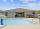 Outdoor living space featuring a private pool, covered patio, barbecue grill, and manicured backyard at 10120 Ives Loop, Hudson, FL 34667