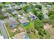 An aerial neighborhood shot with screened-in pools and mature landscaping at 10250 Locker Dr, Spring Hill, FL 34608