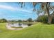 Scenic pond view with well-maintained lawn and beautiful surrounding trees at 10531 Pontofino Cir, Trinity, FL 34655