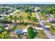 Expansive aerial view of a property featuring a screened-in pool, lush greenery, and a serene neighborhood setting at 2172 Whitewood Ave, Spring Hill, FL 34609