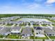An aerial view of a neighborhood, highlighting the community's proximity to a large pond at 2572 Garden Plum Pl, Odessa, FL 33556