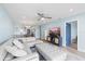 Comfortable living room with blue accents, modern sofa, and open layout at 4939 Floramar Ter # 611, New Port Richey, FL 34652