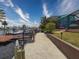 Backyard featuring a screened lanai, tropical landscaping, and a private boat dock at 6601 Nautical Isle, Hudson, FL 34667