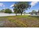 Spacious backyard features a white fence, mature trees and a lush lawn at 7545 Banner St, New Port Richey, FL 34653