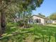 Tranquil backyard with mature trees and a well-maintained lawn, great for outdoor activities at 8248 Sugarbush Dr, Spring Hill, FL 34606