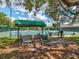 Scenic tennis court seating area with shade and views of the well-maintained courts at 8248 Sugarbush Dr, Spring Hill, FL 34606