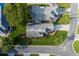 Aerial view of two houses with well-maintained lawns, a screened-in pool, and a meticulously designed landscape at 1084 Vista Fina Ct, Spring Hill, FL 34608