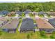 Aerial view of a residential neighborhood featuring screened patios and well-kept yards at 11579 Weaver Hollow Rd, New Port Richey, FL 34654